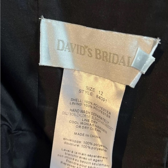 DAVID'S BRIDAL  Black Satin strapless short pick up dress Size 12 Prom Dance - Picture 5 of 8